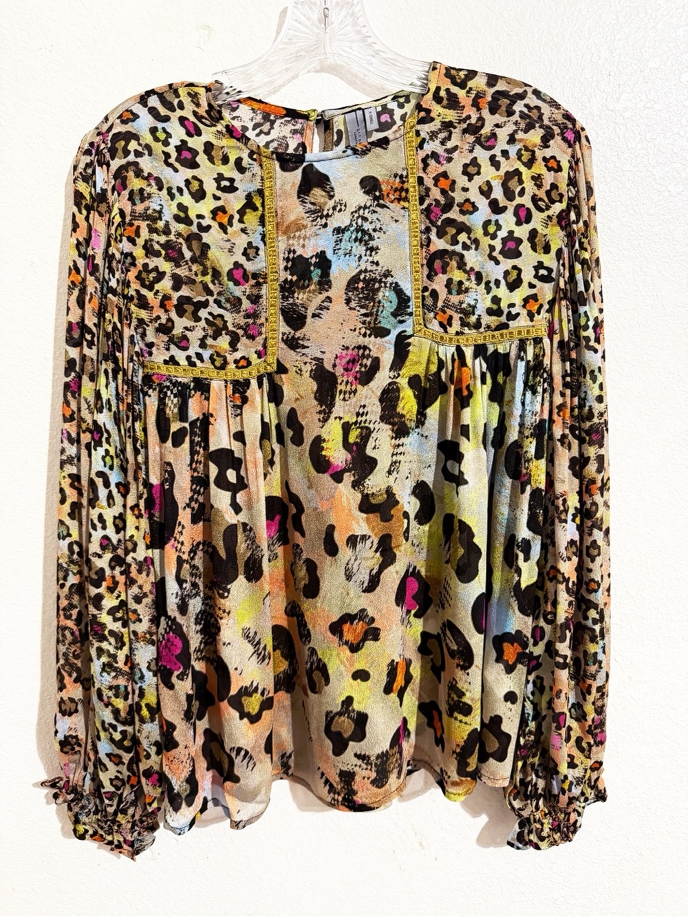 Anthropologie Bl-nk London Miranda Peasant Blouse in Abstract Leopard Print